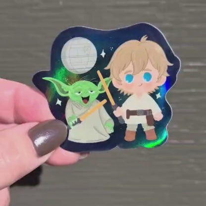 Yoda & Luke Skywalker Churros Sticker – Waterproof Holographic Star Wars Disney Vinyl