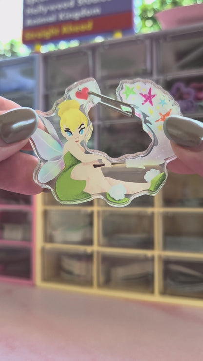 Tinkerbell Peter Pan Carabiner Keychain – Clear Acrylic Disney Fairy Charm Clip