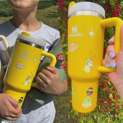 Princess Tiana 40oz Tumbler + Waterproof Sticker Set – Princess and the Frog Bundle