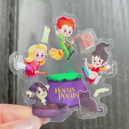 Hocus Pocus Witch Sticker – Waterproof Transparent Glossy Halloween Vinyl Decal