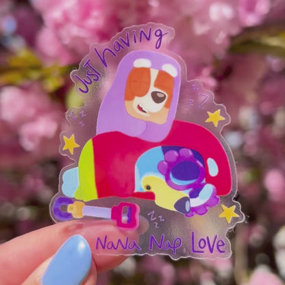 Nana Nap Grannies Bluey Quote Sticker – Transparent Glossy Waterproof Disney Vinyl Decal