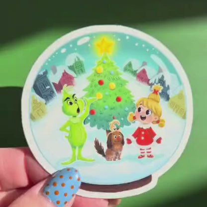 Grinch & Cindy Lou Who Sticker – Glossy Waterproof Christmas Vinyl Decal