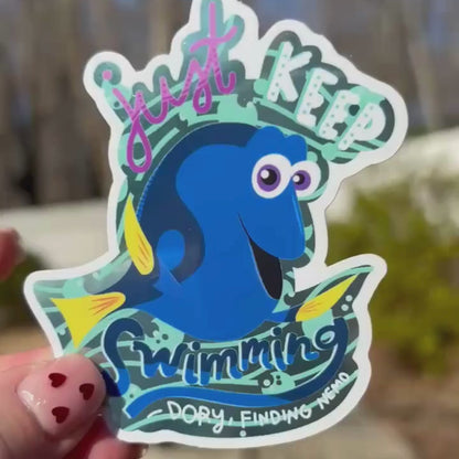 Dory "Just Keep Swimming" Sticker – Mirror Effect Waterproof Finding Nemo Vinyl Decal