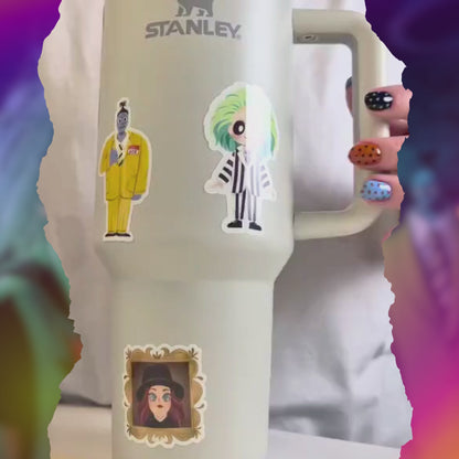 Beetlejuice 40oz Tumbler + Glow in the Dark Sticker Set – Tim Burton Spooky Bundle