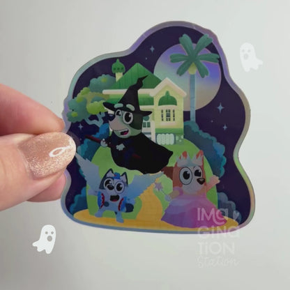 Bluey Bingo Muffin Wicked Halloween Sticker – Holographic Waterproof Disney Vinyl