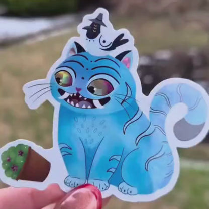 Derpy Tiger K-Pop Cat Sticker – Prismatic Holographic Waterproof Vinyl Decal