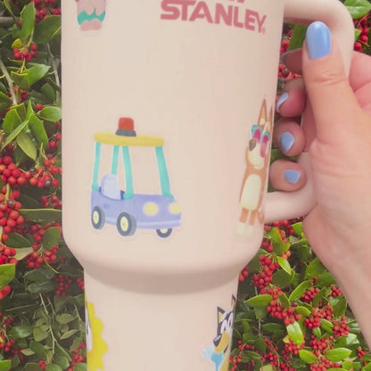 Bluey Spring 40oz Tumbler + Waterproof Clear Glossy Sticker Set – Disney Bundle