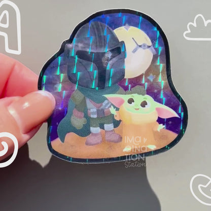 Baby Yoda Grogu Mandalorian Sticker – Prismatic Glossy Waterproof Star Wars Vinyl Decal
