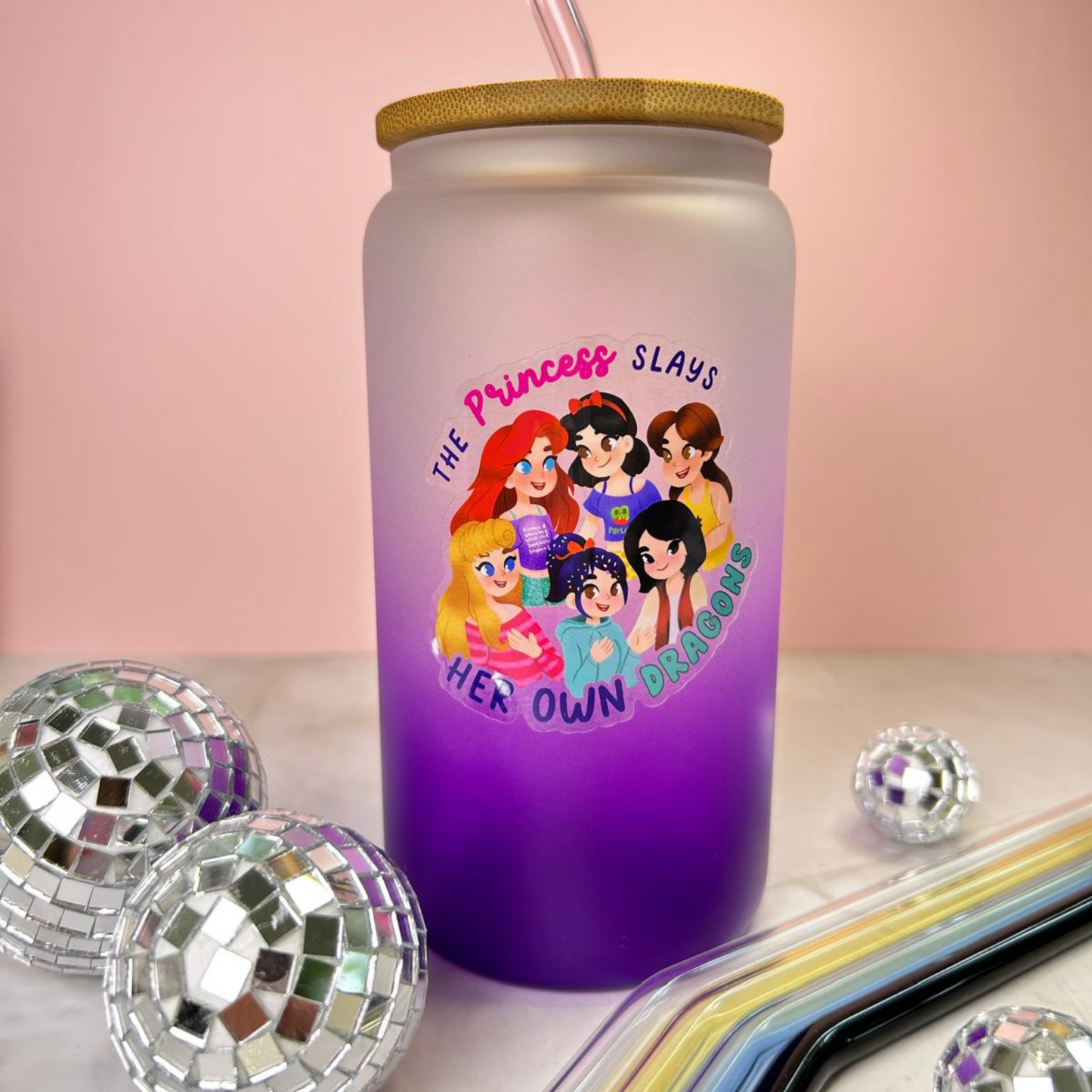 Princess Slays Her Own Dragons sticker on water bottle – empowerment Disney princess vinyl