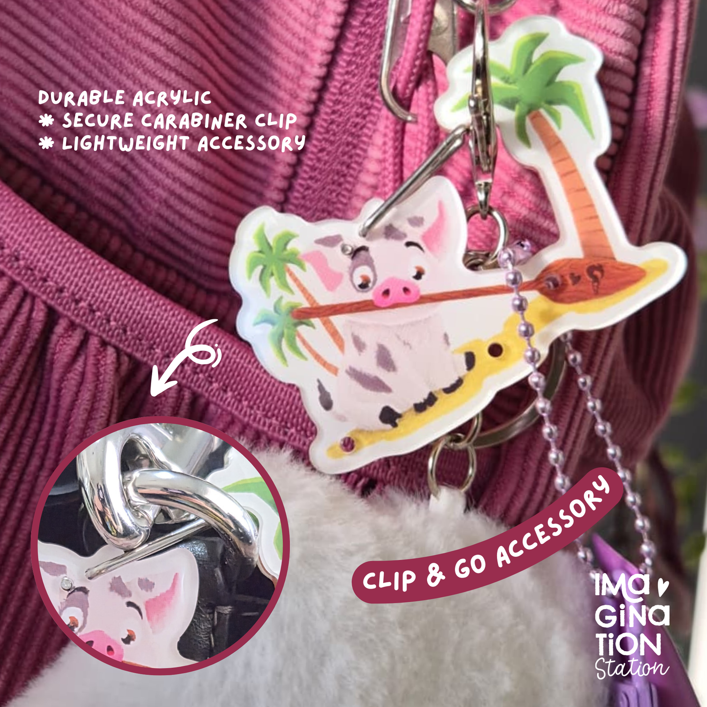 Pua Acrylic Carabiner Charm - Moana Collectible