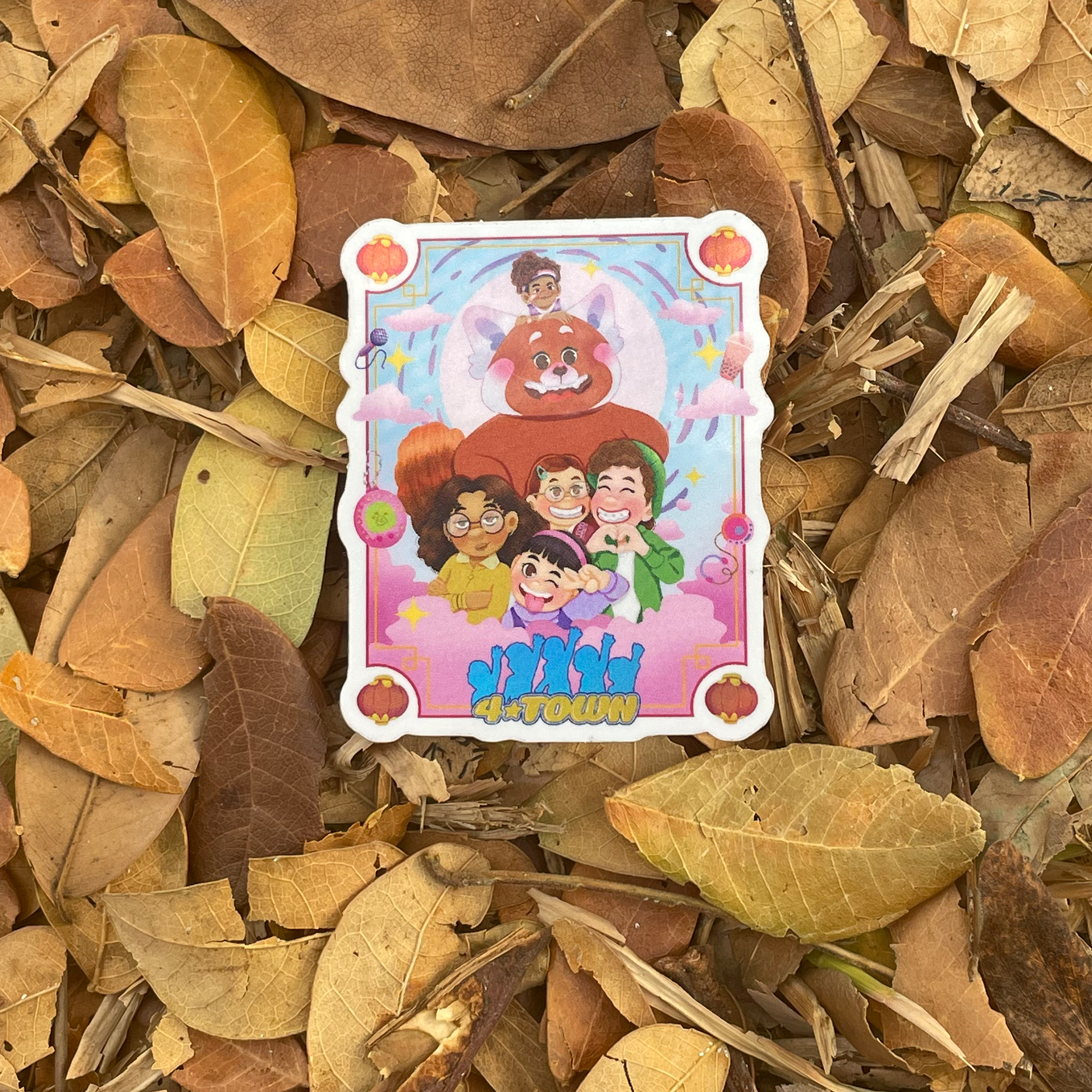 Turning Red red panda holographic sticker held by hand – Disney Pixar 4Town waterproof vinyl