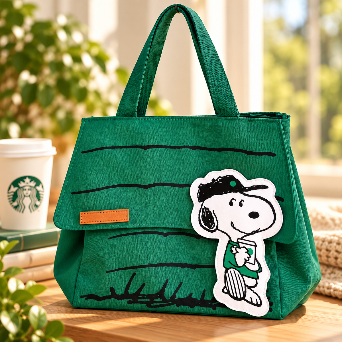 Peanuts × Starbucks Snoopy Doghouse Canvas Tote Bag – Green