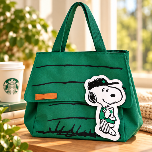 Peanuts × Starbucks Snoopy Doghouse Canvas Tote Bag – Green