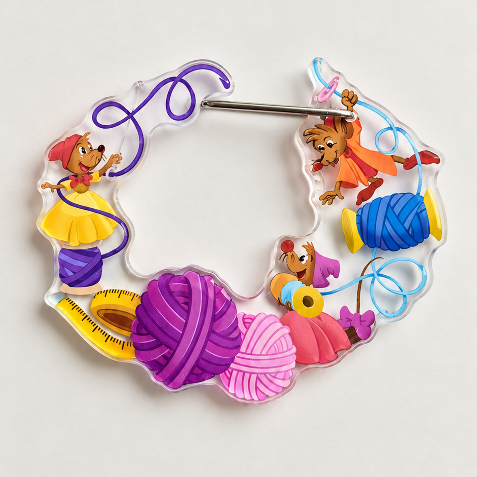 Cinderella Inspired Sewing Mice Carabiner Keychain Charm Bag Acrylic Storybook Charm