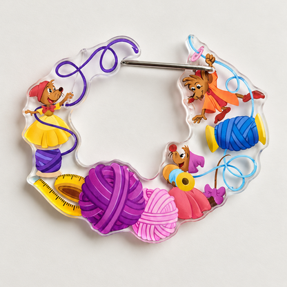 Cinderella Inspired Sewing Mice Carabiner Keychain Charm Bag Acrylic Storybook Charm