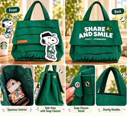 Peanuts × Starbucks Snoopy Doghouse Canvas Tote Bag – Green
