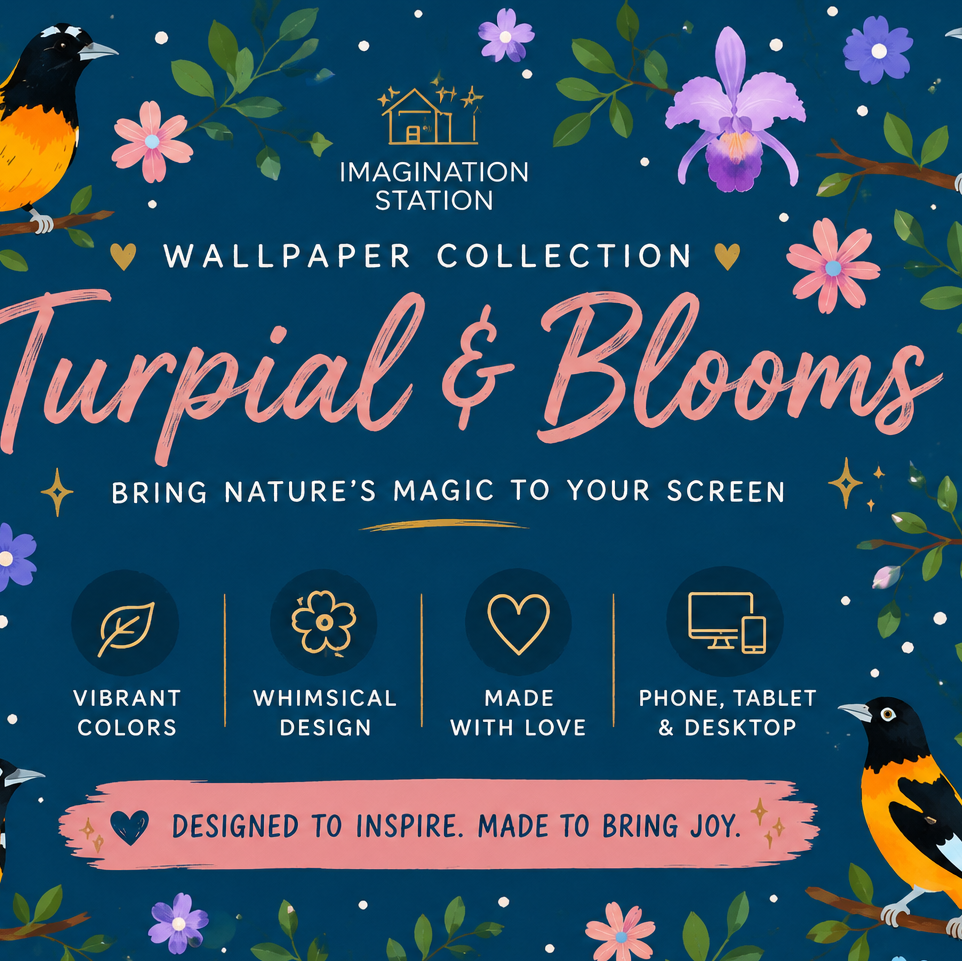 Turpial and blooms illustration preview shown on phone screen mockup