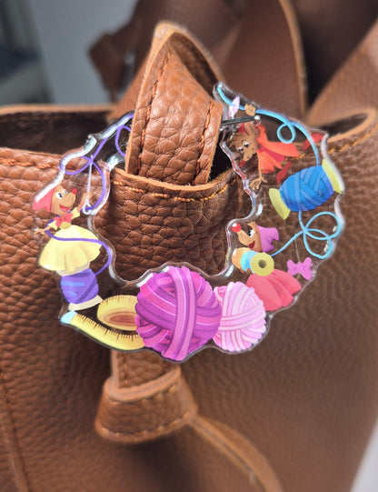 Cinderella Inspired Sewing Mice Carabiner Keychain Charm Bag Acrylic Storybook Charm