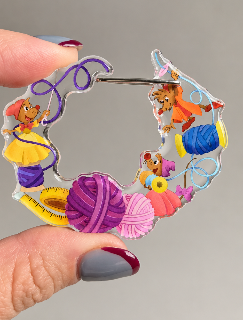 Cinderella Inspired Sewing Mice Carabiner Keychain Charm Bag Acrylic Storybook Charm