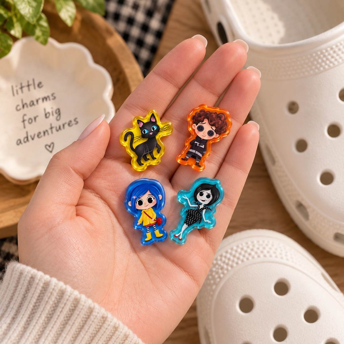 Coraline, Cat & Wybie Acrylic Shoe Charms Set of 4