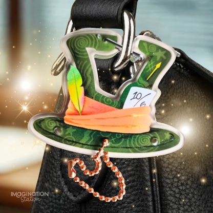 Mad Hatter Alice in Wonderland carabiner keychain front view – glossy acrylic Disney charm clip