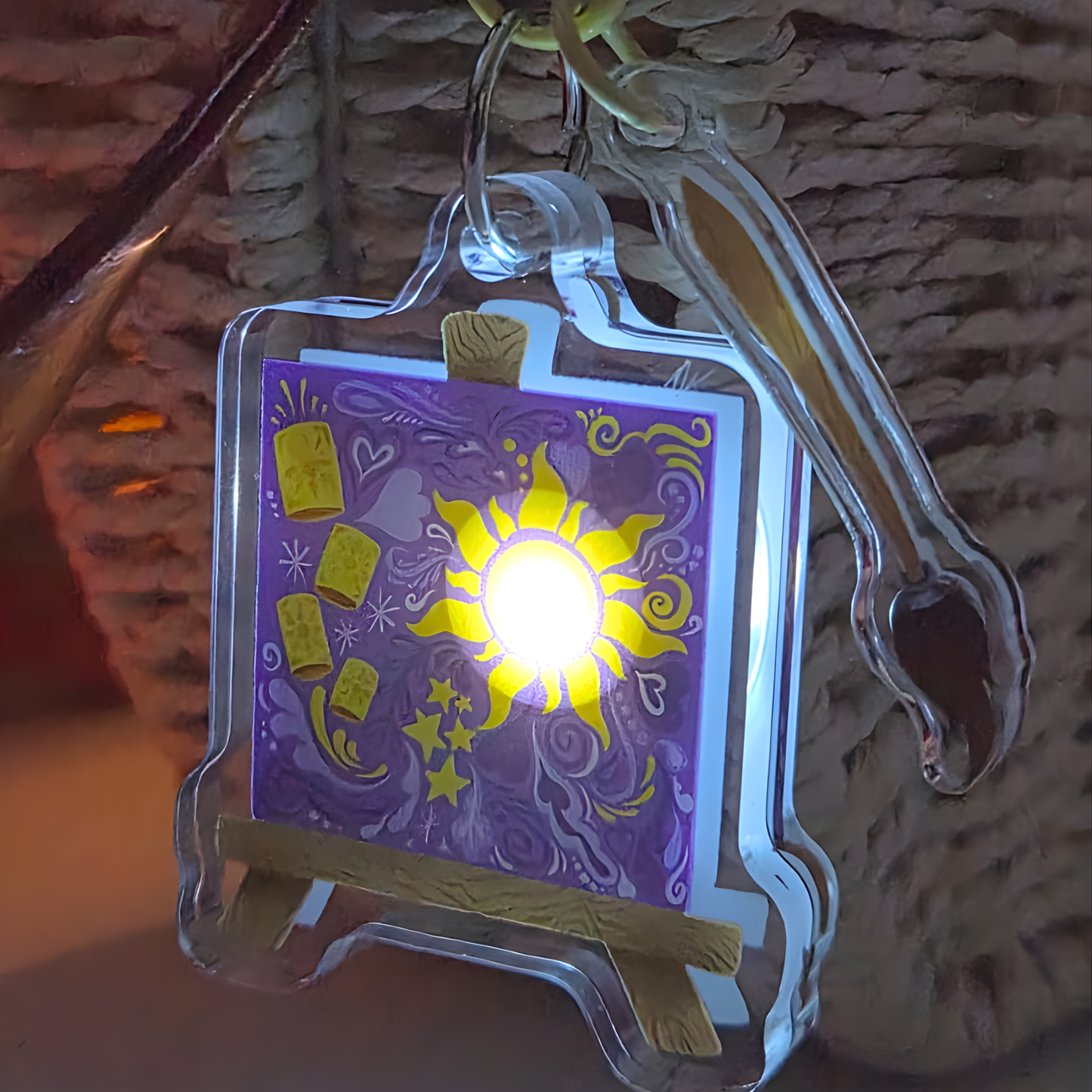 Tangled lantern keychain detail – premium acrylic Kingdom Lights glow Disney charm